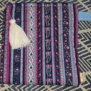 8" X 8.75" Handmade Quilted Pouch Bag Blue And Purple Paisley